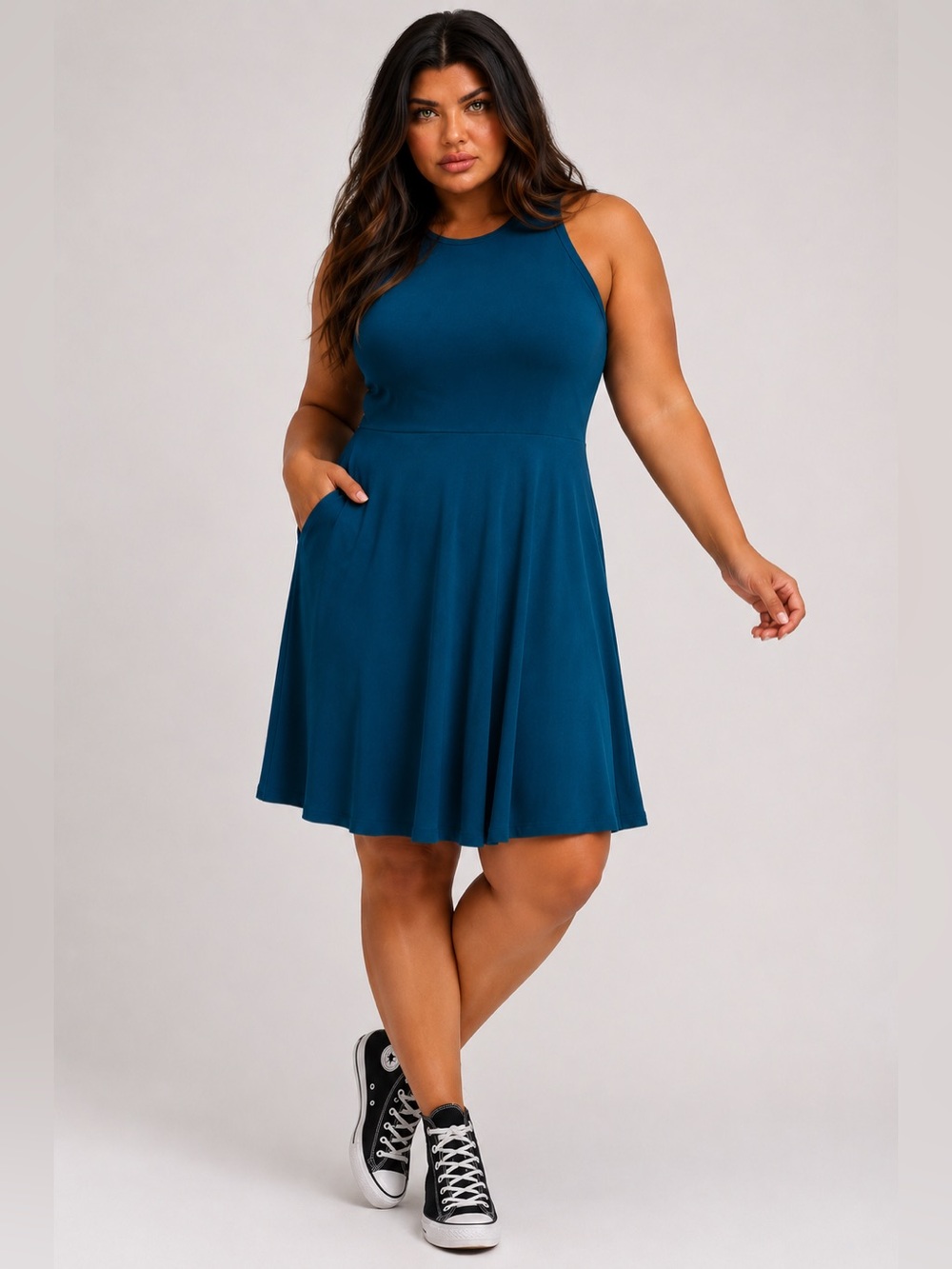 TORRID Sleeveless Teal Skater Dress with Pockets